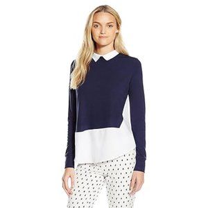 French Connection Women's Navy & White Fresh Jersey Classic Jumper Top Size M